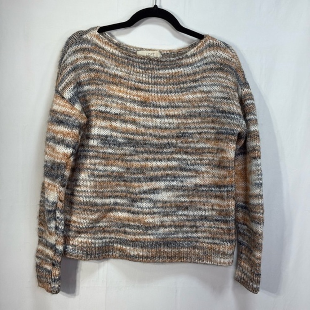 🪐 loft, boat, neck, organic striped rust, gray, and cream sweat sweater